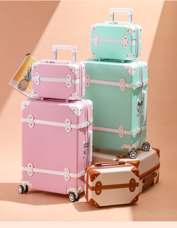 Retro Trolley Case Female Travel Suitcase Pink Cute Trolley Luggage Trolley Password Box 20 Inch Carry On Suitcases Big Bag